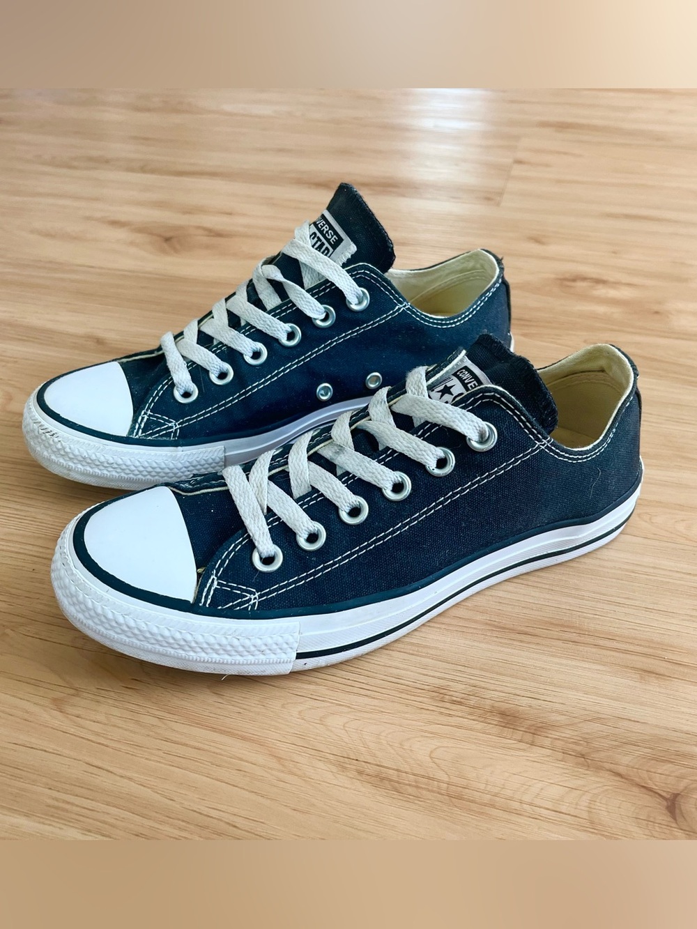 Converse Low Top Canvas Sneakers in Black and White Women 7.0 US